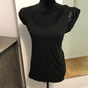 Express Black Short Sleeve Shirt with Sequins